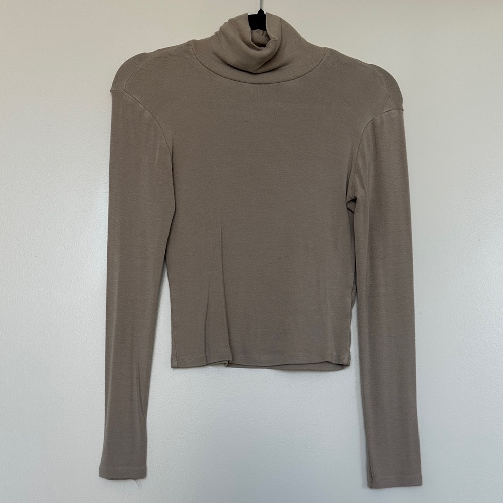 Zara Taupe Long Sleeve Turtleneck Top